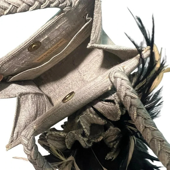 Mother Plucker silk real feathers oil slick coquette mini bag purse 20’s whimsy - Picture 5 of 12